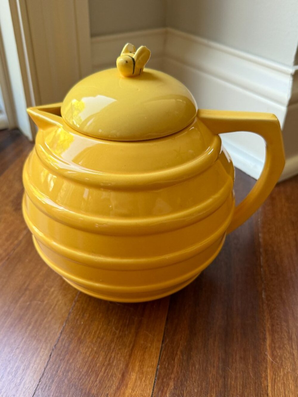 Vintage Tag Yellow Beehive Covered Pitcher / Teapot
